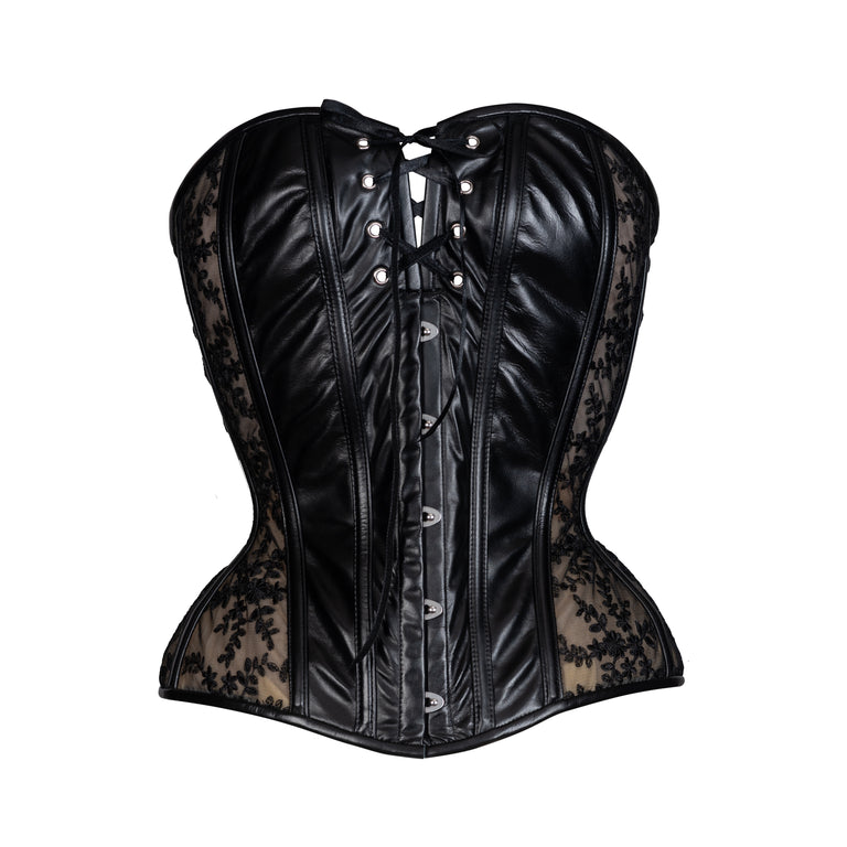 Leather and Lace Overbust Corset, Hourglass Silhouette, NEW